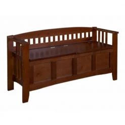 50 in. W Brown Wooden Storage Bench with Split Seat and Slated Low Back Design by Benjara