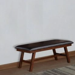 Rubber Wood Brown Bench with Faux Leather Upholstery by Benjara -Cheap Benjara Store brown benjara dining benches bm171215 31 1000