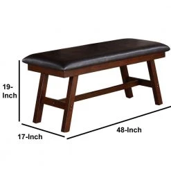 Rubber Wood Brown Bench with Faux Leather Upholstery by Benjara -Cheap Benjara Store brown benjara dining benches bm171215 44 1000