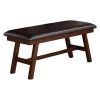 Rubber Wood Brown Bench with Faux Leather Upholstery by Benjara