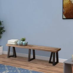18 in. Brown Wood and Metal Dining Bench by Benjara -Cheap Benjara Store brown benjara dining benches bm171852 31 1000