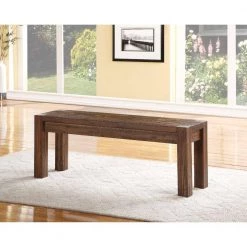 49 in. W Brown Acacia Wood Bench with Tenon Corner Joints and Block Legs by Benjara -Cheap Benjara Store brown benjara dining benches bm187648 1f 1000