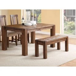 49 in. W Brown Acacia Wood Bench with Tenon Corner Joints and Block Legs by Benjara -Cheap Benjara Store brown benjara dining benches bm187648 31 1000