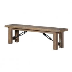15 in. L x 62 in. W x 18 in. H Brown Acacia Wood Bench with Thick Block Legs by Benjara