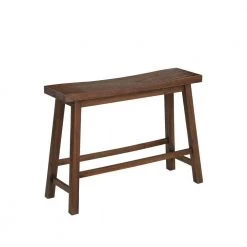 Brown Saddle Design Wooden Bench with Grain Details 9 in. L x 33 in. W x 24.25 in. H by Benjara