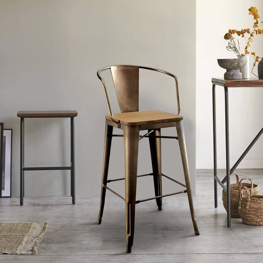 Cooper II Industrial Counter Height Chair Natural Elm Finish (Set of 2) by Benjara 6 Cooper II Industrial Counter Height Chair Natural Elm Finish (Set of 2) by Benjara - Image 6