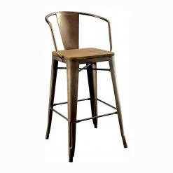 Cooper II Industrial Counter Height Chair Natural Elm Finish (Set of 2) by Benjara