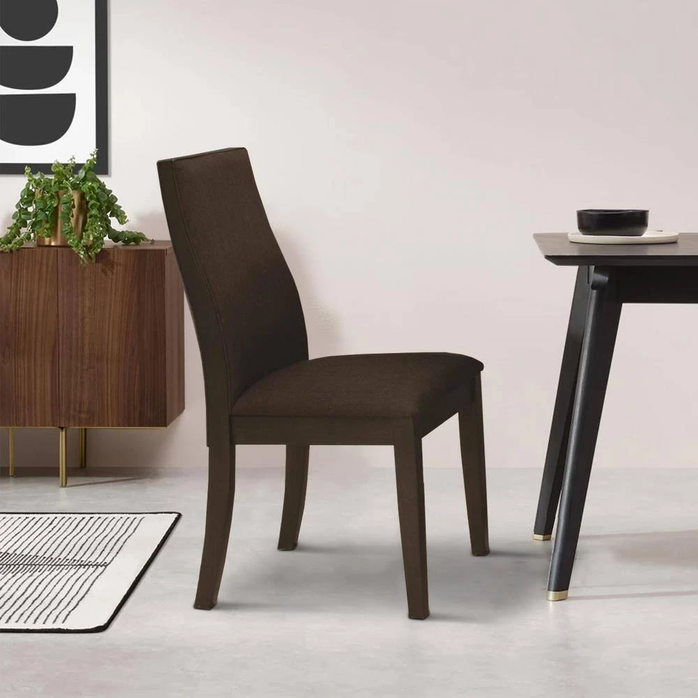 Brown Fabric Upholstered Wooden Dining Side Chair (Set of 2) by Benjara 7 Brown Fabric Upholstered Wooden Dining Side Chair (Set of 2) by Benjara - Image 7