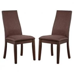 Brown Fabric Upholstered Wooden Dining Side Chair (Set of 2) by Benjara