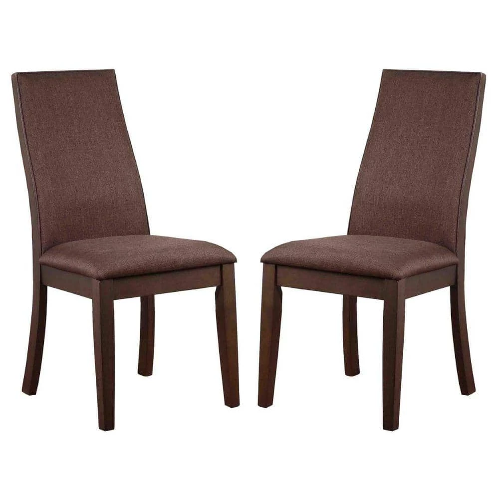 Brown Fabric Upholstered Wooden Dining Side Chair (Set of 2) by Benjara 1 Brown Fabric Upholstered Wooden Dining Side Chair (Set of 2) by Benjara