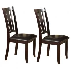 Contemporary Brown Rubber Wood Dining Chair with Upholstered Seat (Set of 2) by Benjara