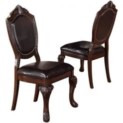 Traditional Brown Rubber Wood Dining Chair with Faux Leather Upholstery (Set of 2) by Benjara -Cheap Benjara Store brown benjara dining chairs bm171518 1f 1000