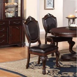 Traditional Brown Rubber Wood Dining Chair with Faux Leather Upholstery (Set of 2) by Benjara -Cheap Benjara Store brown benjara dining chairs bm171518 4f 1000
