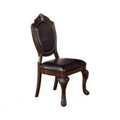 Traditional Brown Rubber Wood Dining Chair with Faux Leather Upholstery (Set of 2) by Benjara