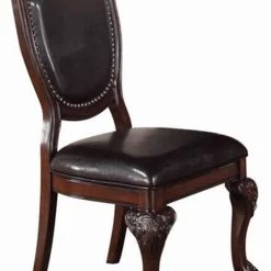 Traditional Brown Rubber Wood Dining Chair with Faux Leather Upholstery (Set of 2) by Benjara -Cheap Benjara Store brown benjara dining chairs bm171518 fa 1000