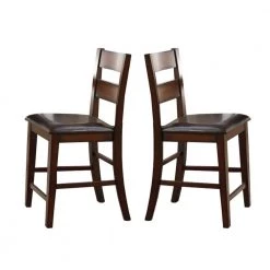 42 in. Brown H Cherry Mango Veneer Counter Height Chairs with Splat Backs (Set of 2) by Benjara