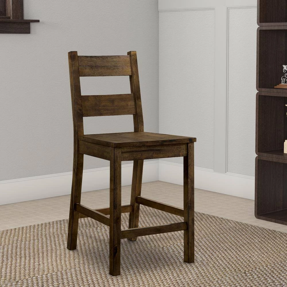 Brown Rustic Style Solid Wood Counter Height Side Chair (Pack of 2) by Benjara 6 Brown Rustic Style Solid Wood Counter Height Side Chair (Pack of 2) by Benjara - Image 6