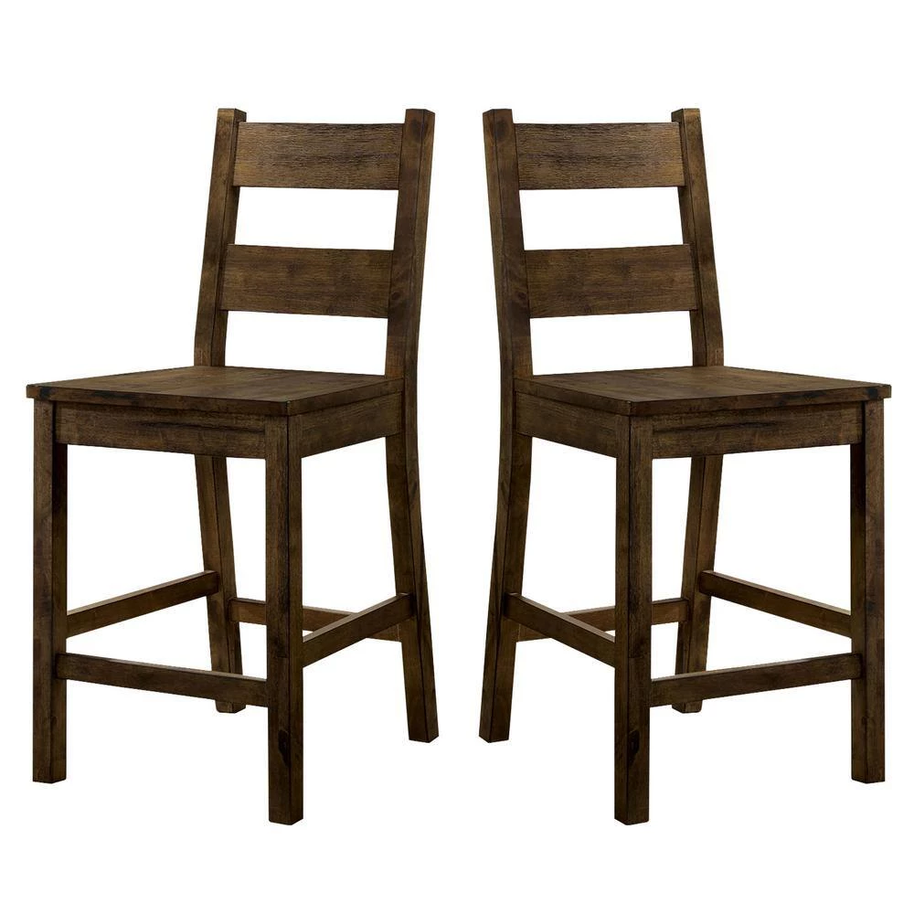 Brown Rustic Style Solid Wood Counter Height Side Chair (Pack of 2) by Benjara 2 Brown Rustic Style Solid Wood Counter Height Side Chair (Pack of 2) by Benjara - Image 2