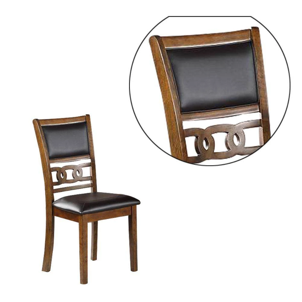 Brown and Black Leatherette Wooden with Panel Back Dining Chair by Benjara 4 Brown and Black Leatherette Wooden with Panel Back Dining Chair by Benjara - Image 4