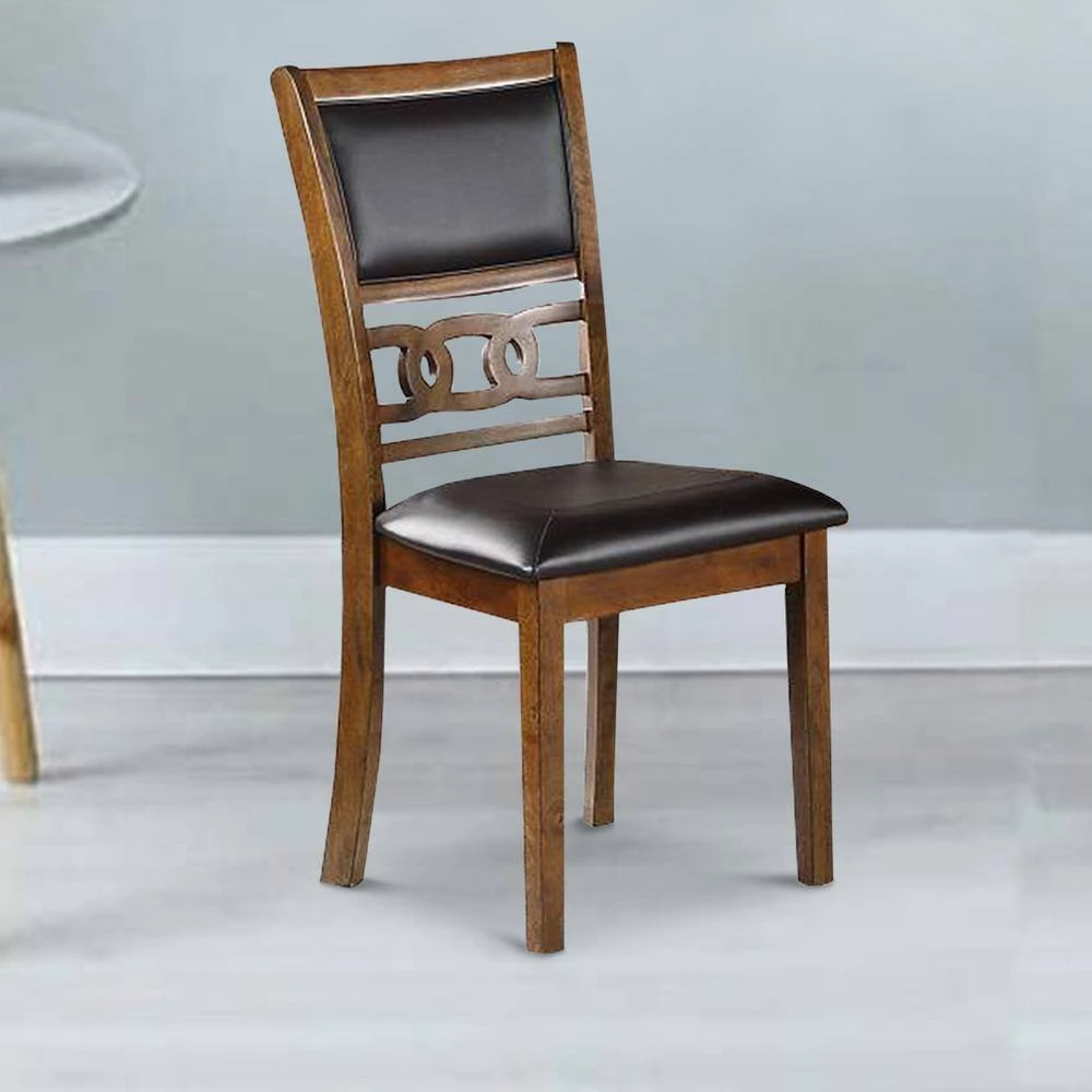 Brown and Black Leatherette Wooden with Panel Back Dining Chair by Benjara 6 Brown and Black Leatherette Wooden with Panel Back Dining Chair by Benjara - Image 6