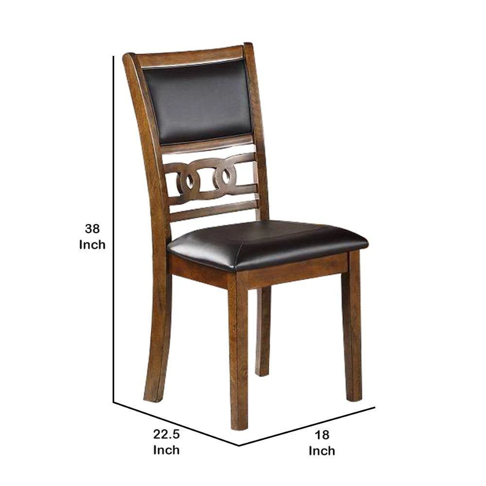 Brown and Black Leatherette Wooden with Panel Back Dining Chair by Benjara 5 Brown and Black Leatherette Wooden with Panel Back Dining Chair by Benjara - Image 5