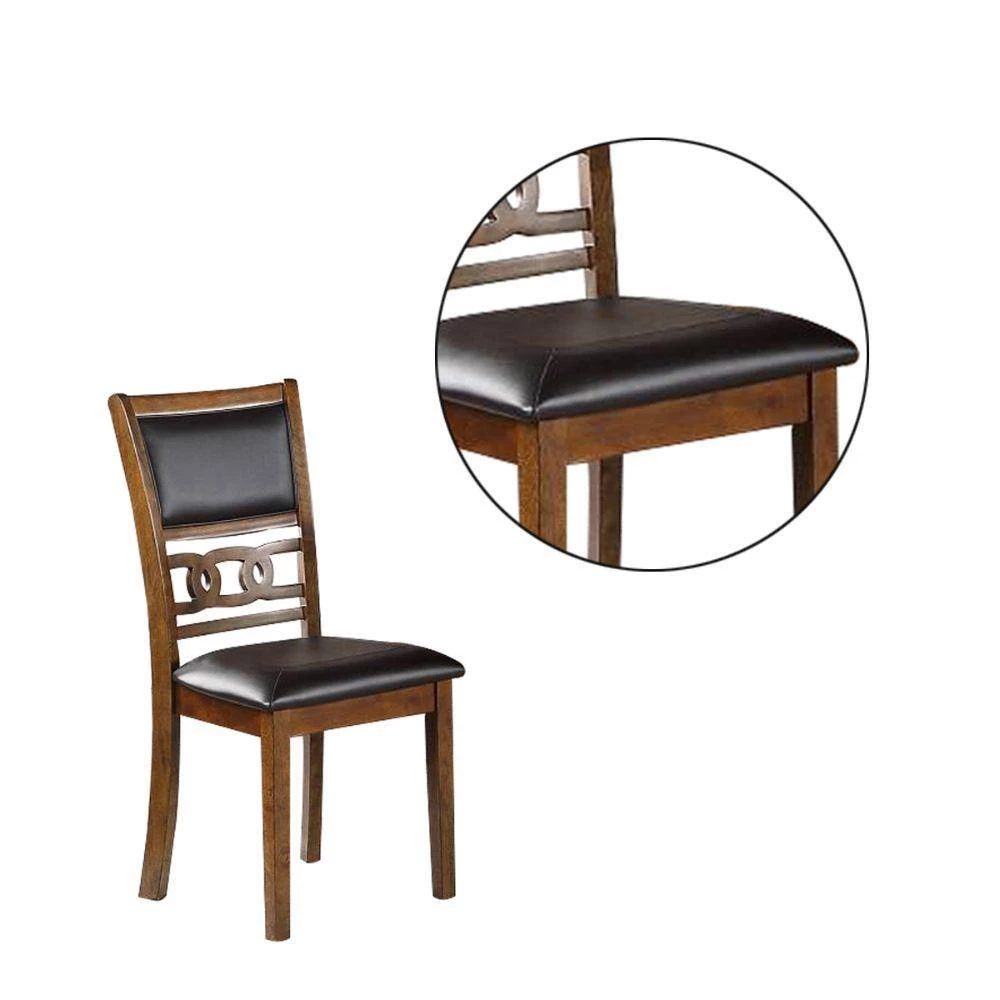 Brown and Black Leatherette Wooden with Panel Back Dining Chair by Benjara 3 Brown and Black Leatherette Wooden with Panel Back Dining Chair by Benjara - Image 3