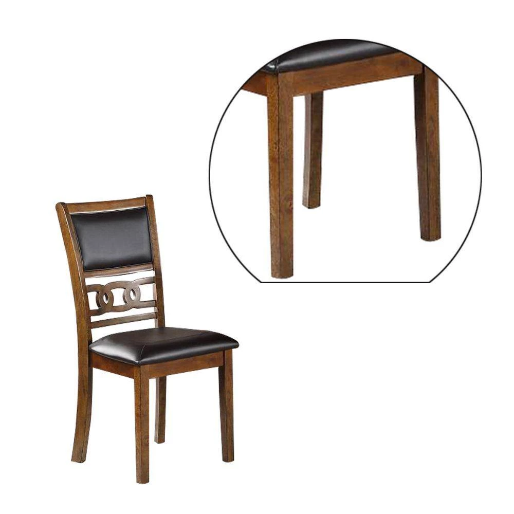 Brown and Black Leatherette Wooden with Panel Back Dining Chair by Benjara 2 Brown and Black Leatherette Wooden with Panel Back Dining Chair by Benjara - Image 2