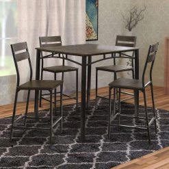 5-Piece Antique Brown Metal and Wood Counter Height Table Set by Benjara -Cheap Benjara Store brown benjara dining room sets bm181301 fa 1000