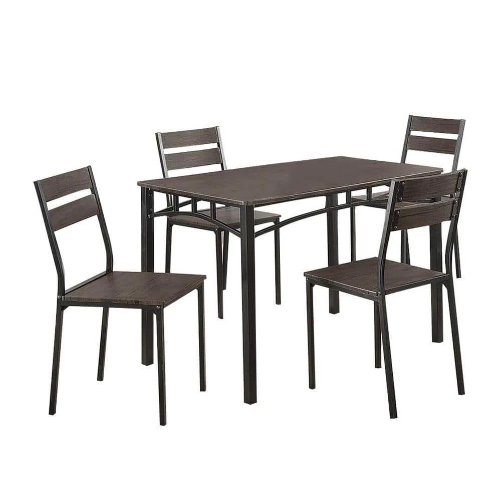 5 Piece Rectangle Metal And Wood Antique Brown Dining Table Set by Benjara 1 5 Piece Rectangle Metal And Wood Antique Brown Dining Table Set by Benjara