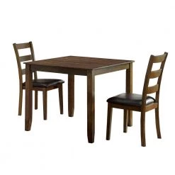 3-Piece Square Wooden Brown Dining Table Set by Benjara