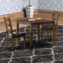 3-Piece Square Wooden Brown Dining Table Set by Benjara -Cheap Benjara Store brown benjara dining room sets bm230071 fa 1000