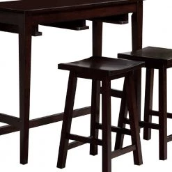 3-Piece Rectangular Wooden Espresso Brown Bar Table Set with Contoured Seat by Benjara -Cheap Benjara Store brown benjara dining room sets bm245922 4f 1000