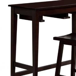 3-Piece Rectangular Wooden Espresso Brown Bar Table Set with Contoured Seat by Benjara -Cheap Benjara Store brown benjara dining room sets bm245922 c3 1000