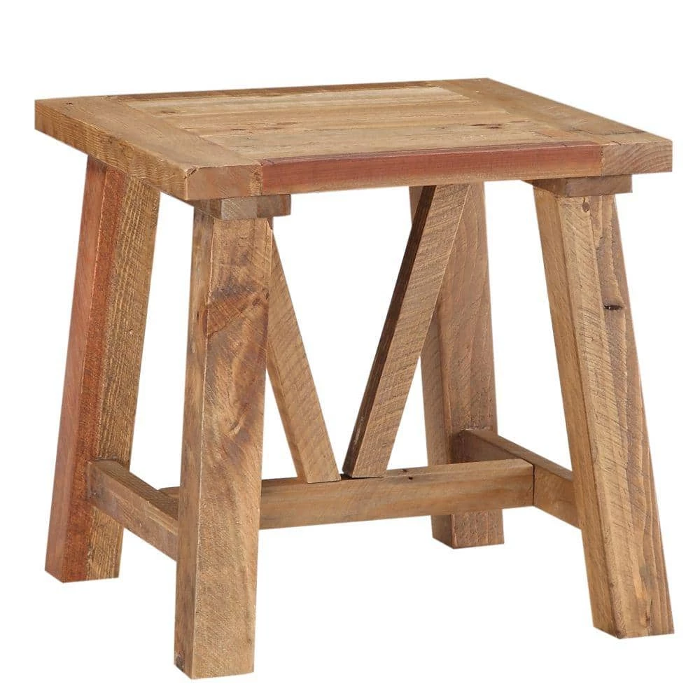 22 in. H Brown Pine with Trestle Reinforced Sawhorse Base Wood End Table by Benjara 1 22 in. H Brown Pine with Trestle Reinforced Sawhorse Base Wood End Table by Benjara