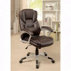Sibley Contemporary 43 in. H Brown Finish Metal and Leather Office Chair by Benjara -Cheap Benjara Store brown benjara executive chairs bm131837 31 1000