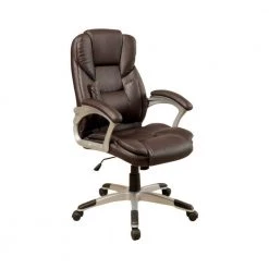 Sibley Contemporary 43 in. H Brown Finish Metal and Leather Office Chair by Benjara