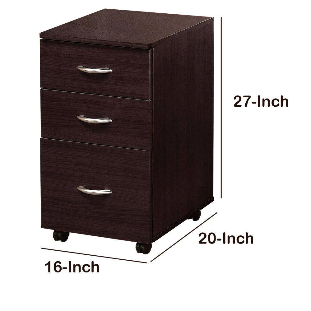 File Cabinet Espresso Brown with 3-Drawers by Benjara 5 File Cabinet Espresso Brown with 3-Drawers by Benjara - Image 5