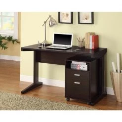 Brown 2-Piece Desk Set with Rolling File Cabinet by Benjara