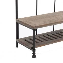 Brown Wood and Metal Industrial Hall Tree with Bench by Benjara -Cheap Benjara Store brown benjara hall trees bm240825 1f 1000