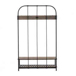 Brown Wood and Metal Industrial Hall Tree with Bench by Benjara -Cheap Benjara Store brown benjara hall trees bm240825 4f 1000