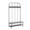 Brown Wood and Metal Industrial Hall Tree with Bench by Benjara