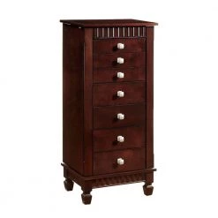 Brown 7-Drawer Jewelry Armoire with Fluted Design 42.38 in. x 14 in. x 20 in. by Benjara