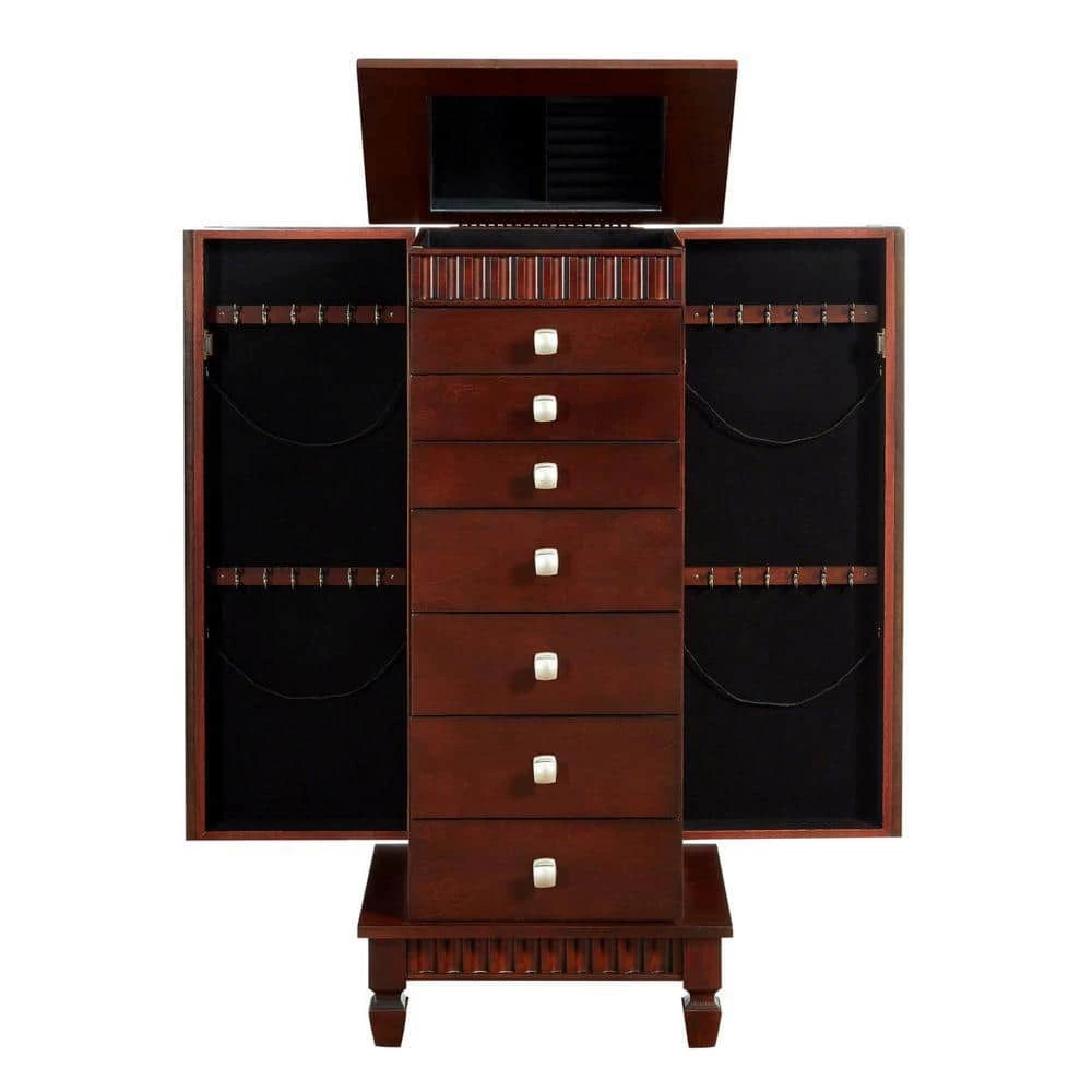 Brown 7-Drawer Jewelry Armoire with Fluted Design 42.38 in. x 14 in. x 20 in. by Benjara 3 Brown 7-Drawer Jewelry Armoire with Fluted Design 42.38 in. x 14 in. x 20 in. by Benjara - Image 3