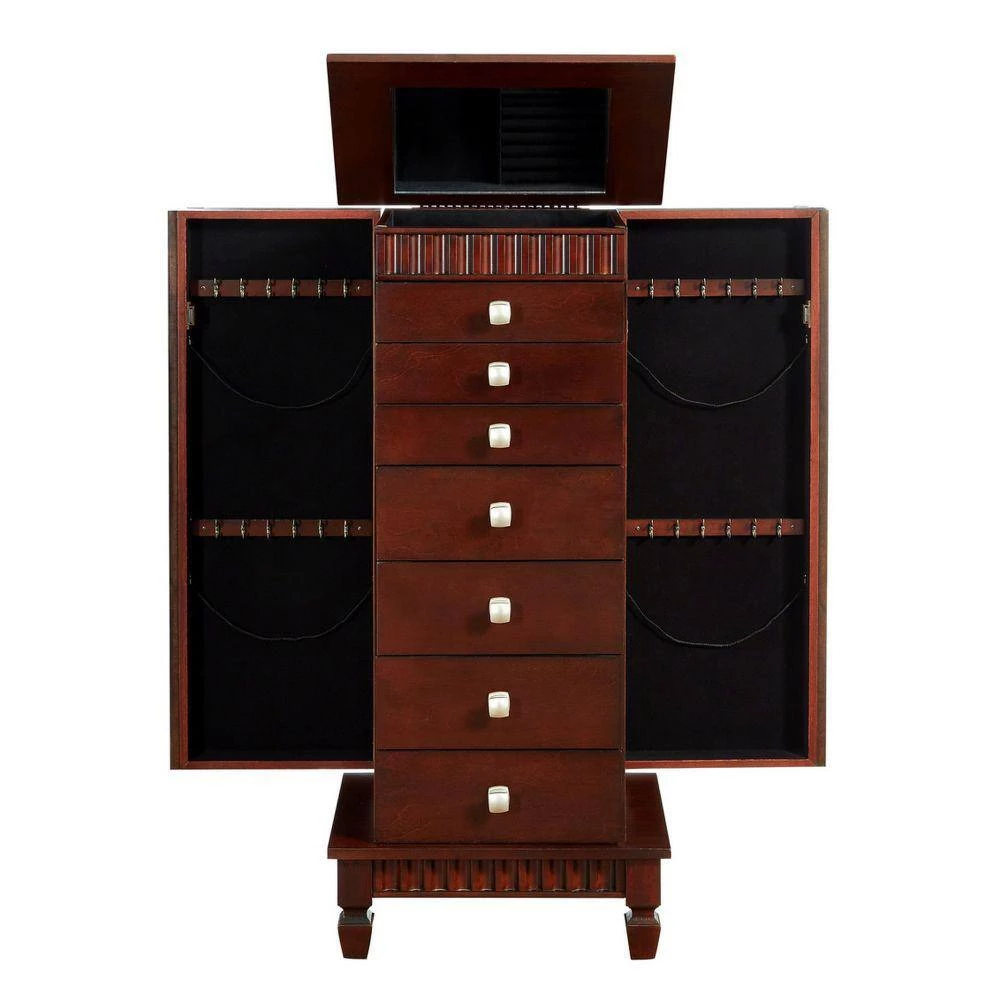 Brown 7-Drawer Jewelry Armoire with Fluted Design 42.38 in. x 14 in. x 20 in. by Benjara 4 Brown 7-Drawer Jewelry Armoire with Fluted Design 42.38 in. x 14 in. x 20 in. by Benjara - Image 4