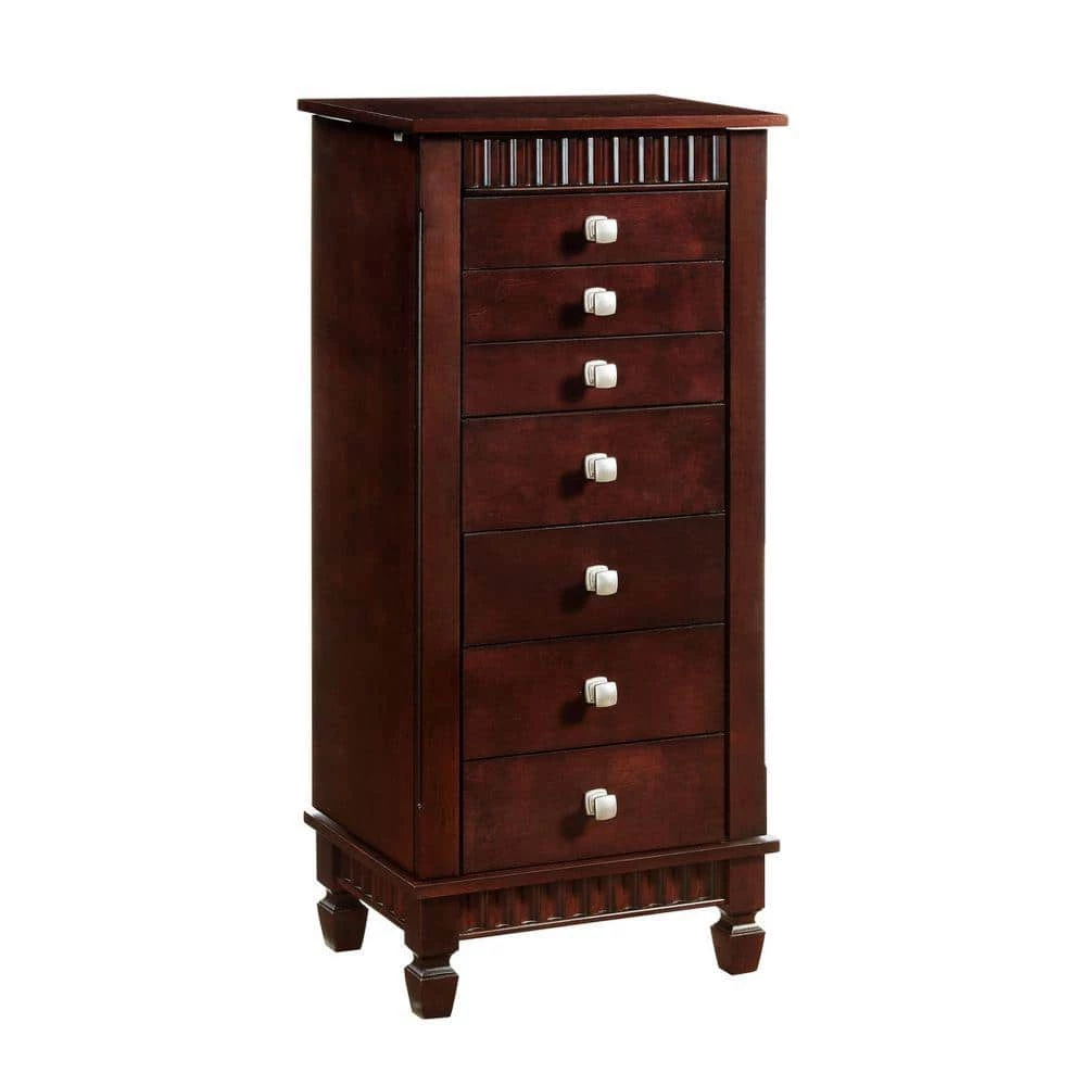 Brown 7-Drawer Jewelry Armoire with Fluted Design 42.38 in. x 14 in. x 20 in. by Benjara 2 Brown 7-Drawer Jewelry Armoire with Fluted Design 42.38 in. x 14 in. x 20 in. by Benjara - Image 2