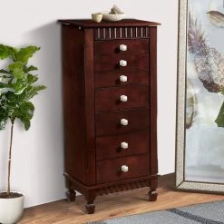 Brown 7-Drawer Jewelry Armoire with Fluted Design 42.38 in. x 14 in. x 20 in. by Benjara 16 Brown 7-Drawer Jewelry Armoire with Fluted Design 42.38 in. x 14 in. x 20 in. by Benjara -Cheap Benjara Store brown benjara jewelry armoires bm232500 fa 1000