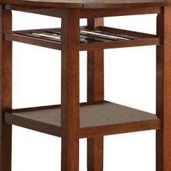 Brown Round Top Wooden Counter Table with Stemware Rack and 2-Drop Leaves by Benjara -Cheap Benjara Store brown benjara kitchen dining tables bm157248 1f 1000