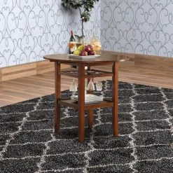 Brown Round Top Wooden Counter Table with Stemware Rack and 2-Drop Leaves by Benjara -Cheap Benjara Store brown benjara kitchen dining tables bm157248 31 1000