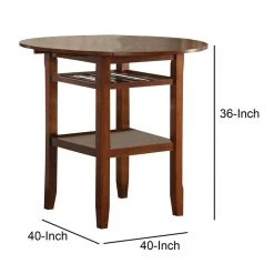 Brown Round Top Wooden Counter Table with Stemware Rack and 2-Drop Leaves by Benjara -Cheap Benjara Store brown benjara kitchen dining tables bm157248 44 1000