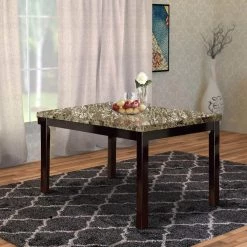 60 in. 1-Piece Brown Faux Marble and Pine Wood Dining Table by Benjara -Cheap Benjara Store brown benjara kitchen dining tables bm171261 31 1000